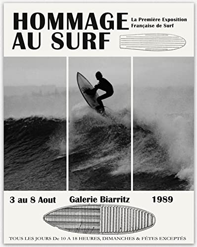 Surfen Poster - Surfbrett Schwarz Weiß Wanddekoration Strandthema Dekoration Raumdekoration Ästhetische Vintage Surfbrett Druck Küsten Dekoration Minimalistische Ozean Wand Kunst (29.7cm x 41.9cm (A3) von WallBUddy