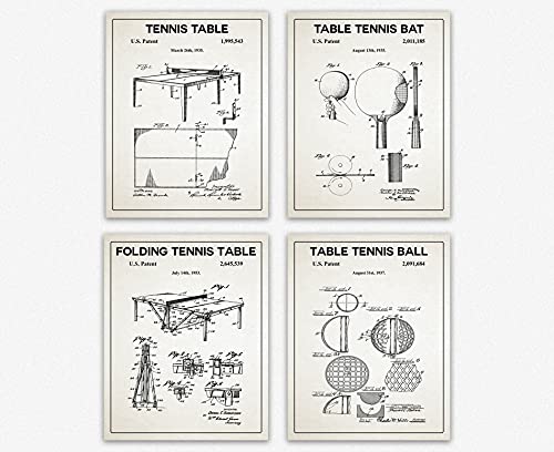 WallBUddy Table Tennis Set of 4 Posters Ping Pong Decor Table Tennis Patent Prints (Unframed) (20cm x 25cm) von WallBUddy