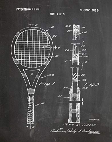 Tennisschläger Patent Poster Tennis Art Tennis Geschenk für Tennisspieler Tennis Decor Tennis Blueprint WB102 (50 cm x 70 cm, Kreidetafel, schwarz) von WallBUddy