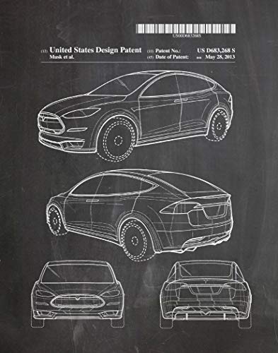 Tesla Car Poster Tesla Car Patent Print Elon Musk Tesla SpaceX Poster Elon Musk Dekor Elektrofahrzeug Auto Blueprint Tesla Geschenk WB339 (11,7 x 16,5 (A3), Kreidetafel schwarz) von WallBUddy