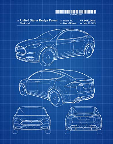 Tesla Car Poster Tesla Car Patentdruck Elon Musk Tesla SpaceX Poster Elon Musk Dekor Elektrofahrzeug Auto Blueprint Tesla Geschenk WB339 (18 x 24, Blaudruck) von WallBUddy