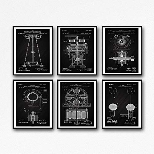 Tesla Posters Patent Prints Engineering Patent Wall Art Set of 6 Tesla Invention Posters Science Posters Patents Posters WB028 (13cm x 18cm, Chalkboard Black) von WallBUddy