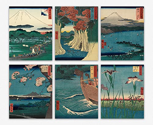 Vintage Mount Fuji Wanddeko - Greenery Japanese deko schwarz/Set of 6 Japan Decor Landscape deko wohnzimmer Great Gift for deko schlafzimmer, Room Decor & Office dekoration (13cm x 18cm) von WallBUddy