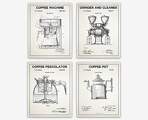 WallBUddy Coffee Set of 4 Prints Coffee Brewing Patent Posters Barista Gift (Unframed) (20cm x 25cm) von WallBUddy