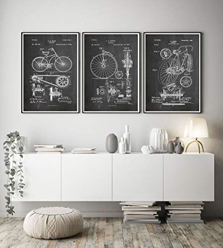 WallBUddy Cycling Posters Set of 3 Bicycle Patent Prints Vintage Bicycle Inventions Cycling Inventions Tour de France Cyclist Gift Biker WB374-WB376 (50cm x 70cm, Chalkboard Black) von WallBUddy