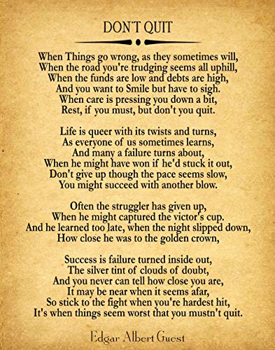 WallBUddy Don't Quit Poem Don't Quit Motivational Poem Inspiring Poem Motivating Poem Inspirational Poem Positive Poster Poem Poster Poetry Poster (50cm x 70cm, Vintage) von WallBUddy