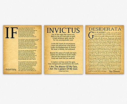 WallBUddy If Poem Invictus Poem and Desiderata Inspirational Poems Set of 3 (30cm x 40cm, Vintage) von WallBUddy