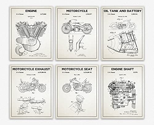 WallBUddy Motorbike Set of 6 Motorcycle Patent Prints Harley Davidson Biker Gift (Unframed) (20cm x 25cm) von WallBUddy