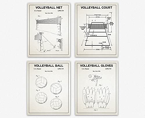 WallBUddy Volleyball Set of 4 Patent Prints Volleyball Player Gift (Unframed) (20cm x 25cm) von WallBUddy