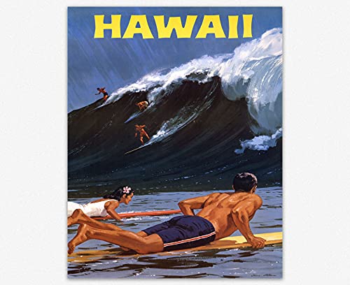 WallBuddy Hawaii Surf Poster Hawaii 50er Jahre Kunstdruck Strand Surfen Hawaii Vintage Surfen Reise Poster Hawaii Print Beach Print Reise, 16.5 x 23.4 (A2) von WallBUddy