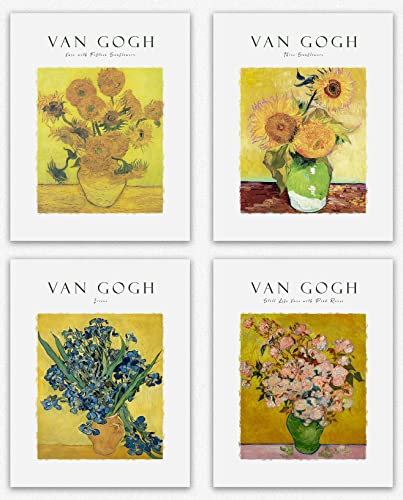 Wild Flower Vangogh Wandcollage Paintings in a Vase Set of 4 Titled Van Gogh Flower ästhetik deko Yellow Flowers - Floral Paintings Impressionist Wall Art Famous asthetik (20cm x 25cm) von WallBUddy