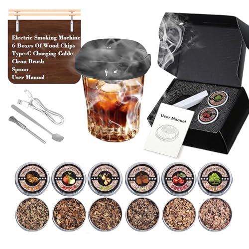 Elektrischer Whisky Smoker Set mit 6 Aromen Räucherchips Wiederaufladbare Cocktail Smoker für Getränke und Bourbon Geschenk für Vater Ehemann und Whiskey-Liebhaber von WallEgo