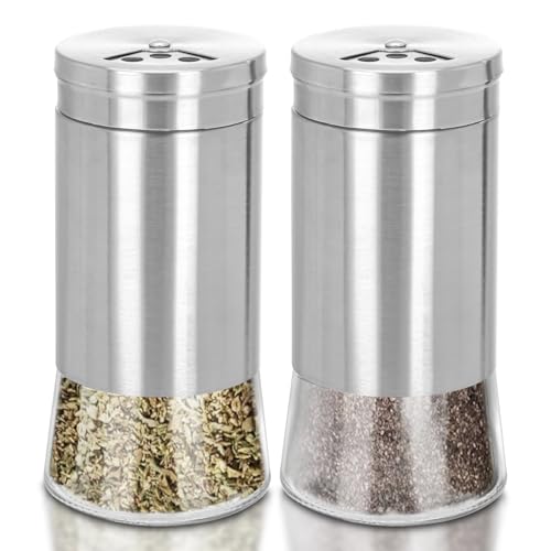 Salz und Pfefferstreuer mit Edelstahl Einstellbaren Löchern Deckel 2er Set Salzstreuer Glas Gewürzstreuer, Gewürzgläser für Küche, BBQ, Wohnmobil von WallEgo