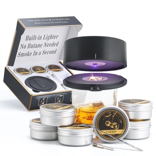 WallEgo Elektrischer Whisky Smoker Set mit 6 Aromen Räucherchips Wiederaufladbare Cocktail Smoker für Getränke und Bourbon Geschenk für Vater Ehemann und Whiskey-Liebhaber von WallEgo