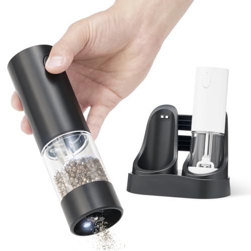 WallEgo Salz und Pfeffermühle Elektrisch 2er Set mit Doppelladestation LED-Licht und Einstellbarer Grobheit Schwarzer Pfeffer Gewürzmühle Meersalzmühle WallEgo Salz und Pfeffermühle Elektrisch 2er Set mit Doppelladestation LED-Licht und Einstellbarer Grobheit Schwarzer Pfeffer Gewürzmühle Meersalzmühle von WallEgo
