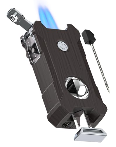 Zigarrenfeuerzeug mit Schneider, Halter, Bohrer, Stanze Nachfüllbares Jet Flamme Sturmfeuerzeug (Ohne Butan Gas) von WallEgo