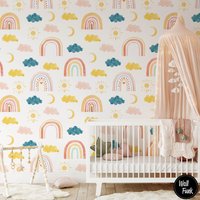 Regenbogen Kinderzimmer Tapete, Boho Kinderzimmer, Abnehmbare Kinder Tapete Dekor, N # 526 von WallFunk