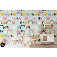 Regenbogen Kinderzimmer Tapete, Boho Kinderzimmer, Abnehmbare Kinder Tapete Dekor N # 483 von WallFunk