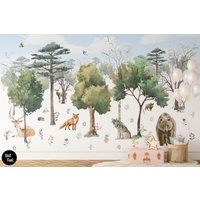 Wald Kinderzimmer Tapete, Abnehmbare Wand Wandbild Kinderzimmer, Benutzerdefinierte Tier Dekor, N # 439 von WallFunk