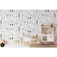 Wald Kinderzimmer Tapete, Abnehmbare Wand Wandbild Kinderzimmer, Benutzerdefinierte Tier Dekor, N #489 von WallFunk