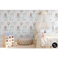 Wolke Kinderzimmer Boho Tapete, Wandbild Kinderzimmer, Abnehmbare Kinder Tapeten #603 von WallFunk