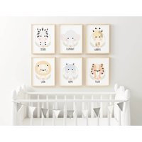 Safari Kinderzimmer Drucke, Wand Drucke, Kinder Tier Wandkunst, Süße Tiere Kunst Np#82 von WallFunkPrints