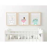 Safari Kinderzimmer Drucke, Wanddrucke, Kinder Boho Prints, Wandkunst, Süße Tiere Tier Kunstdrucke, Np#20 von WallFunkPrints