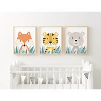 Safari Kinderzimmer Kunstdrucke, Wanddrucke, Kinderzimmer Tiere Drucke, Wandkunst, Niedliche Tier Np#30 von WallFunkPrints