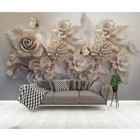 Blumen Tapete Floral Peel & Stick Rosen Blume Wandbild Texturierte Klebetapete Botanisch von WallMuralChic