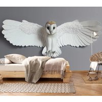 Eule Vogel Wand Dekor Grau Schale Und Stock Klebe Temporäre Wandbild 3D Tapete Malerei Auf Leinwand Wanddekoration Schlafzimmer Wohnzimmer von WallMuralChic