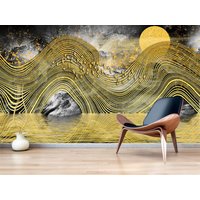 Schwarz Gold Abstrakte Tapete Für Wände Moderne Peel & Stick Wand Leinwand, Vinyl Fototapete Schlafzimmer Dekor von WallMuralChic