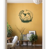 Folky Floral Kolibri Illustration Wandtattoa Art Minimal Simple Sticker von WallSlapStudios
