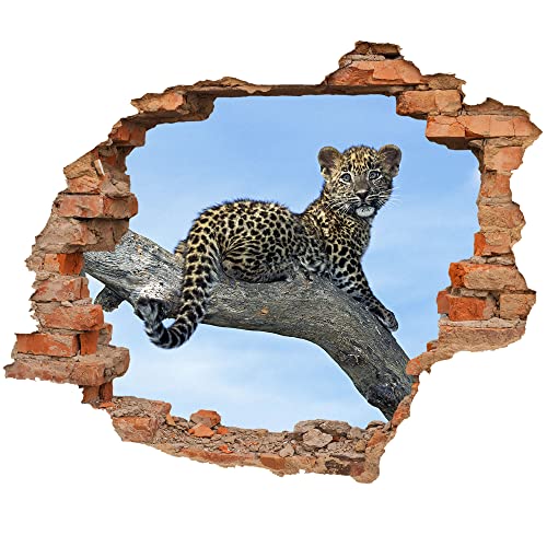 WCB Wandtattoo - Wanddurchbruch mit Aussicht auf Leopardenbaby 90 x 74 cm - Wandaufkleber von WallSpirit