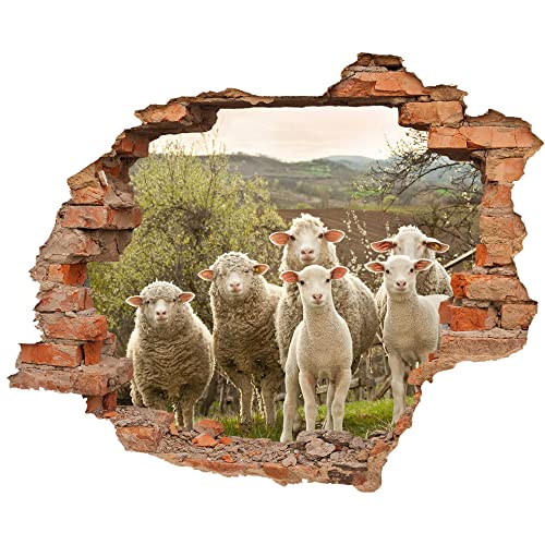 WCB Wandtattoo - Wanddurchbruch mit Aussicht auf Schafe 90 x 74 cm - Wandaufkleber von WallSpirit