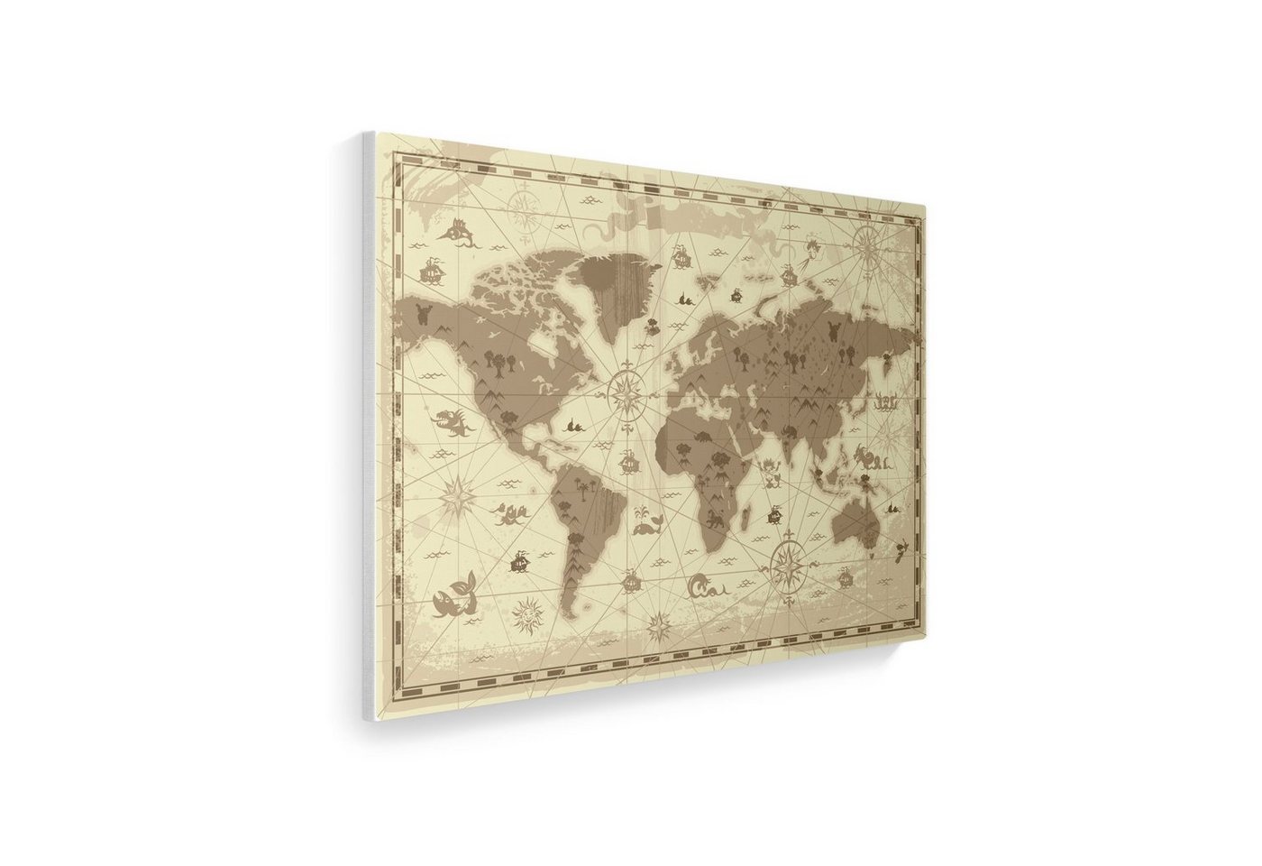 WallSpirit Leinwandbild "Antike Weltkarte" - moderner Kunstdruck - XXL Wandbild, Leinwandbild geeignet für alle Wohnbereiche von WallSpirit