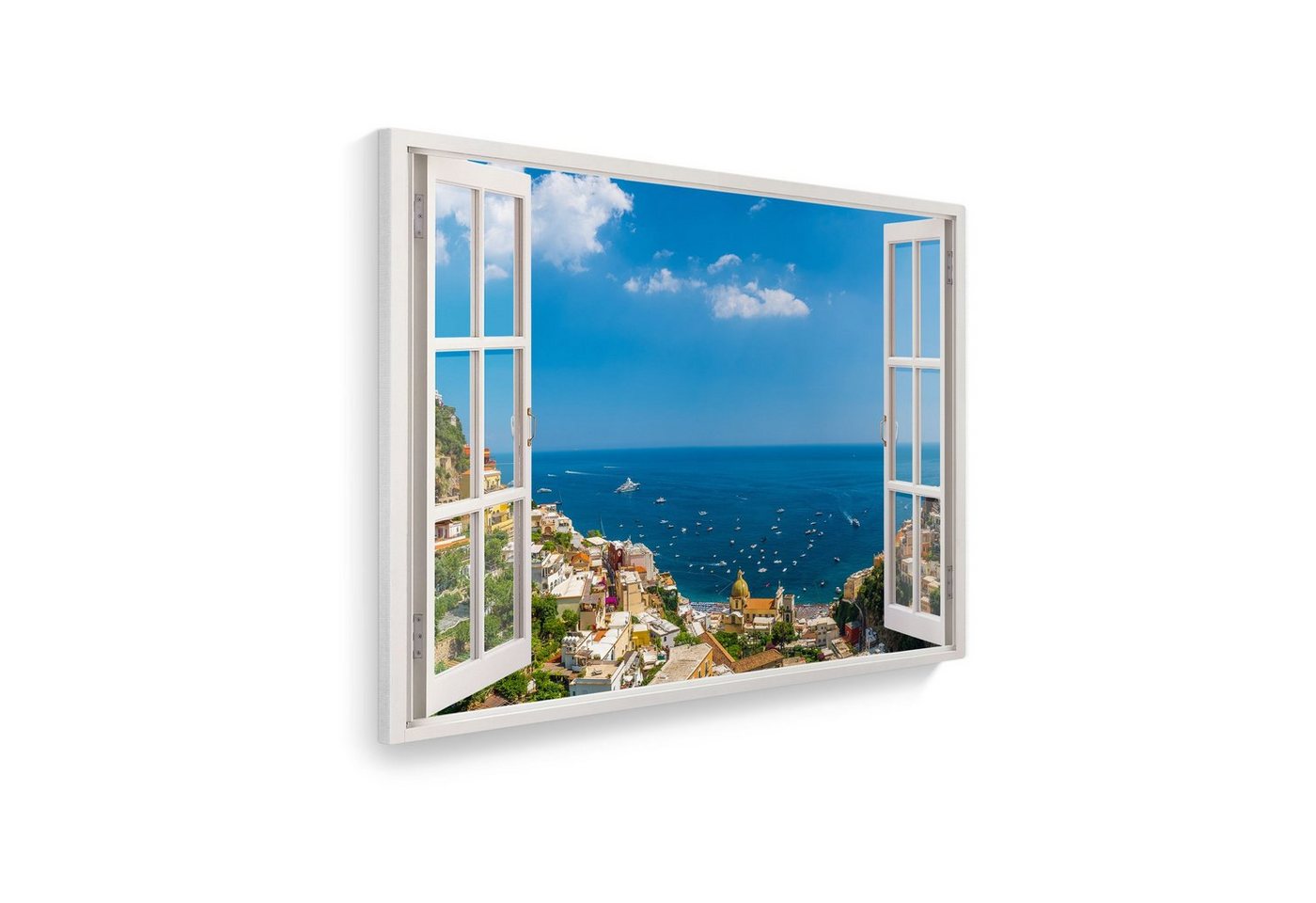 WallSpirit Leinwandbild Fenster mit Aussicht", Amalfiküste, Leinwandbild geeignet für alle Wohnbereiche" von WallSpirit