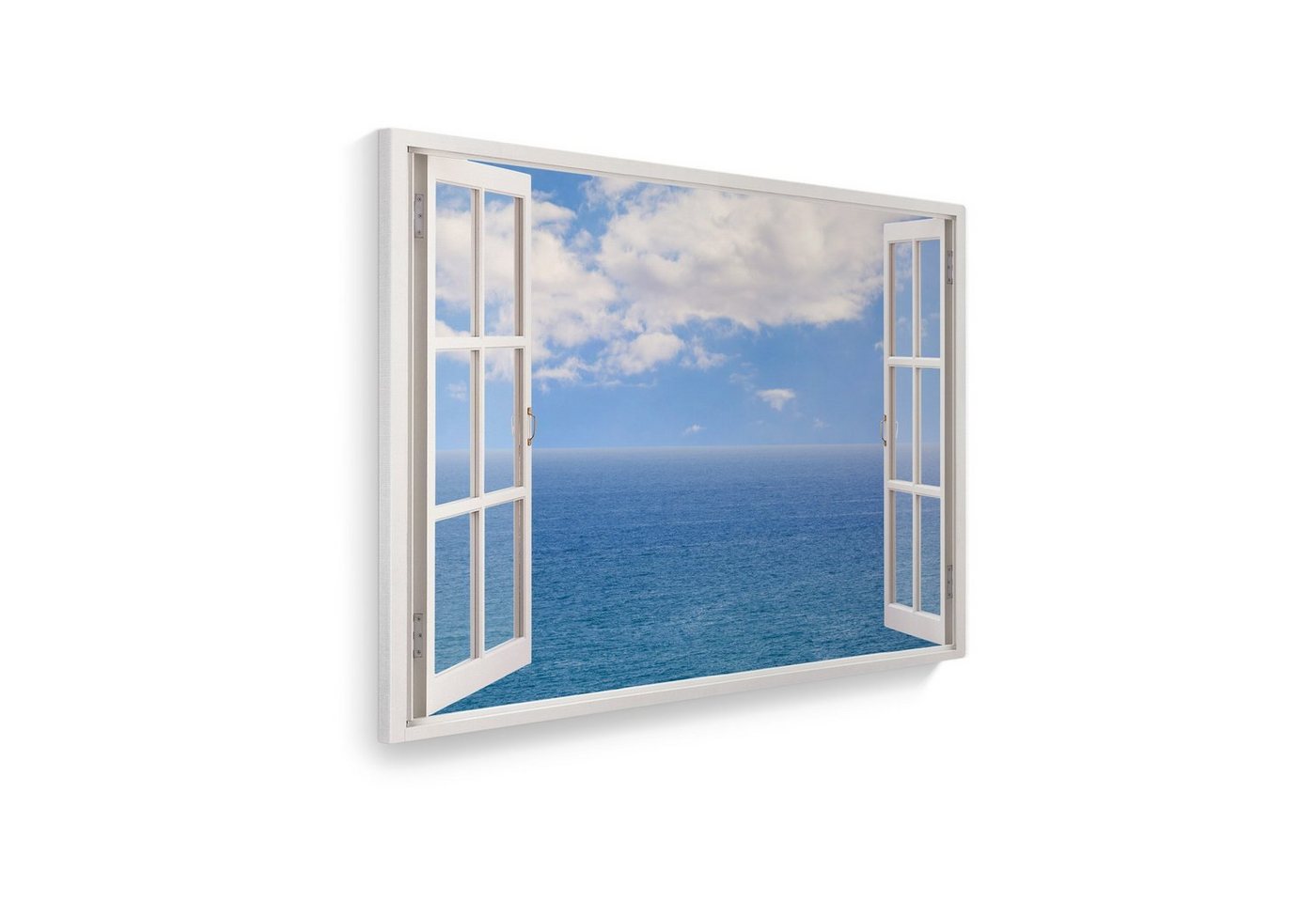 WallSpirit Leinwandbild Fenster mit Aussicht", Meer mit Wolken, Leinwandbild geeignet für alle Wohnbereiche" von WallSpirit