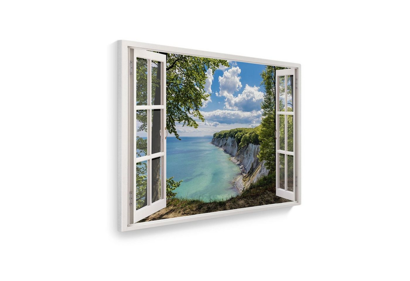 WallSpirit Leinwandbild Fenster mit Aussicht", Meer und Bucht, Leinwandbild geeignet für alle Wohnbereiche" von WallSpirit