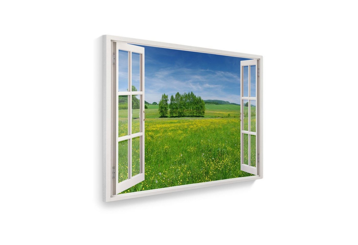 WallSpirit Leinwandbild Fenster mit Aussicht", Wiese, Leinwandbild geeignet für alle Wohnbereiche" von WallSpirit