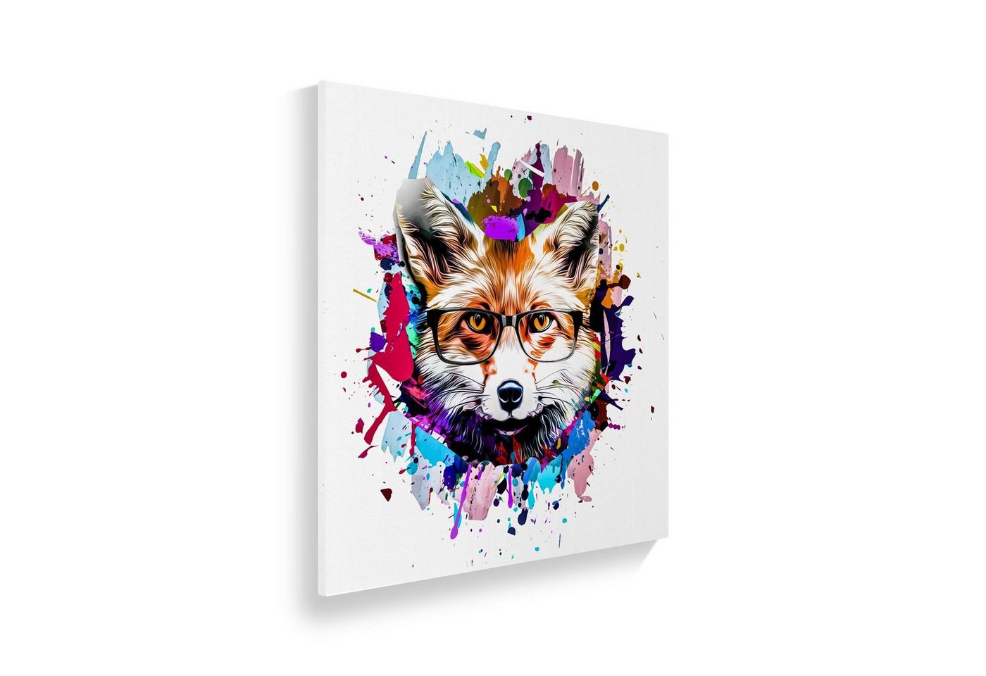 WallSpirit Leinwandbild Fuchs mit Brille" Modern Art - moderner Kunstdruck - XXL Wandbild, Leinwandbild geeignet für alle Wohnbereiche" von WallSpirit