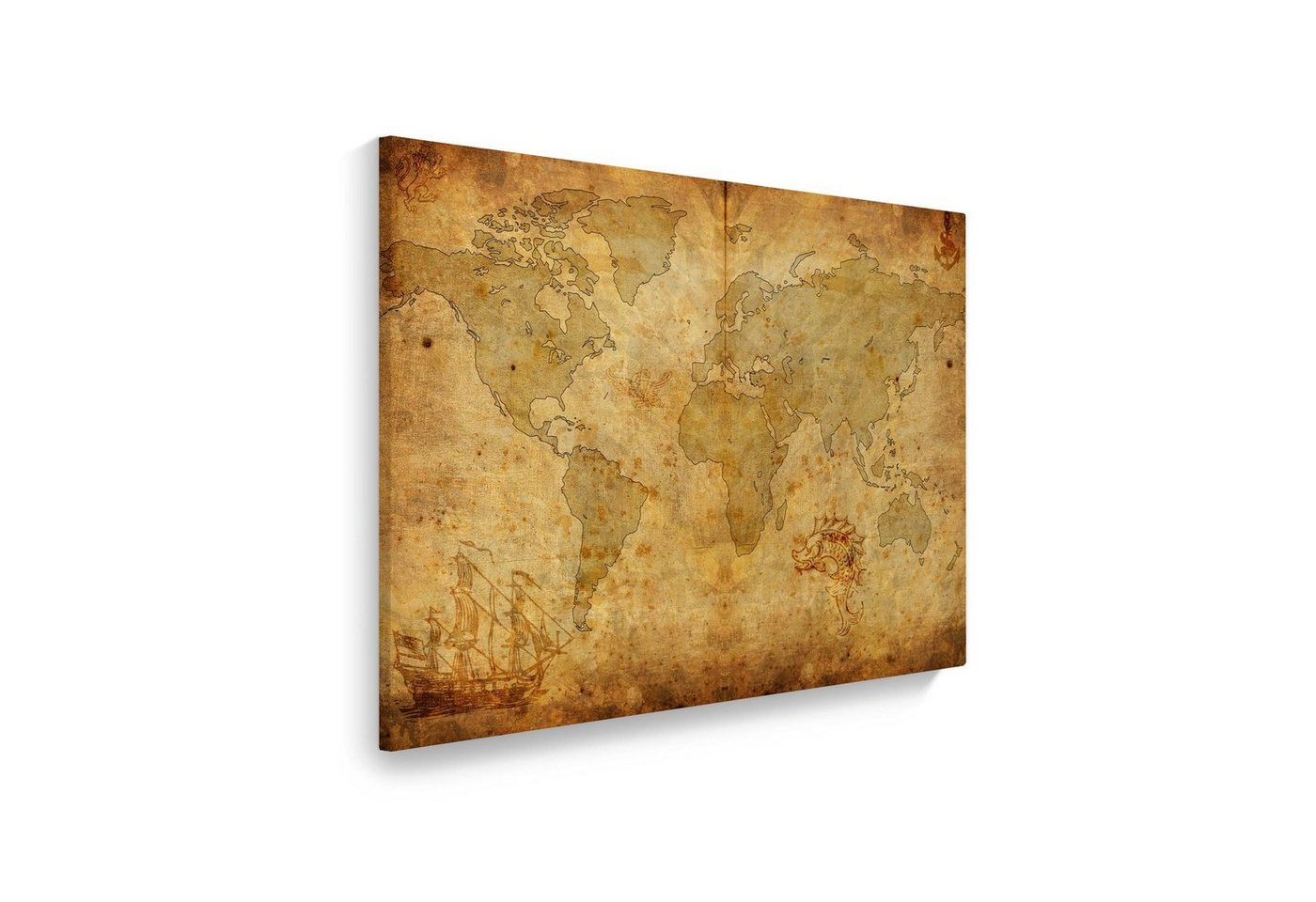 WallSpirit Leinwandbild Piraten Weltkarte" - XXL Wandbild, Leinwandbild geeignet für alle Wohnbereiche" von WallSpirit