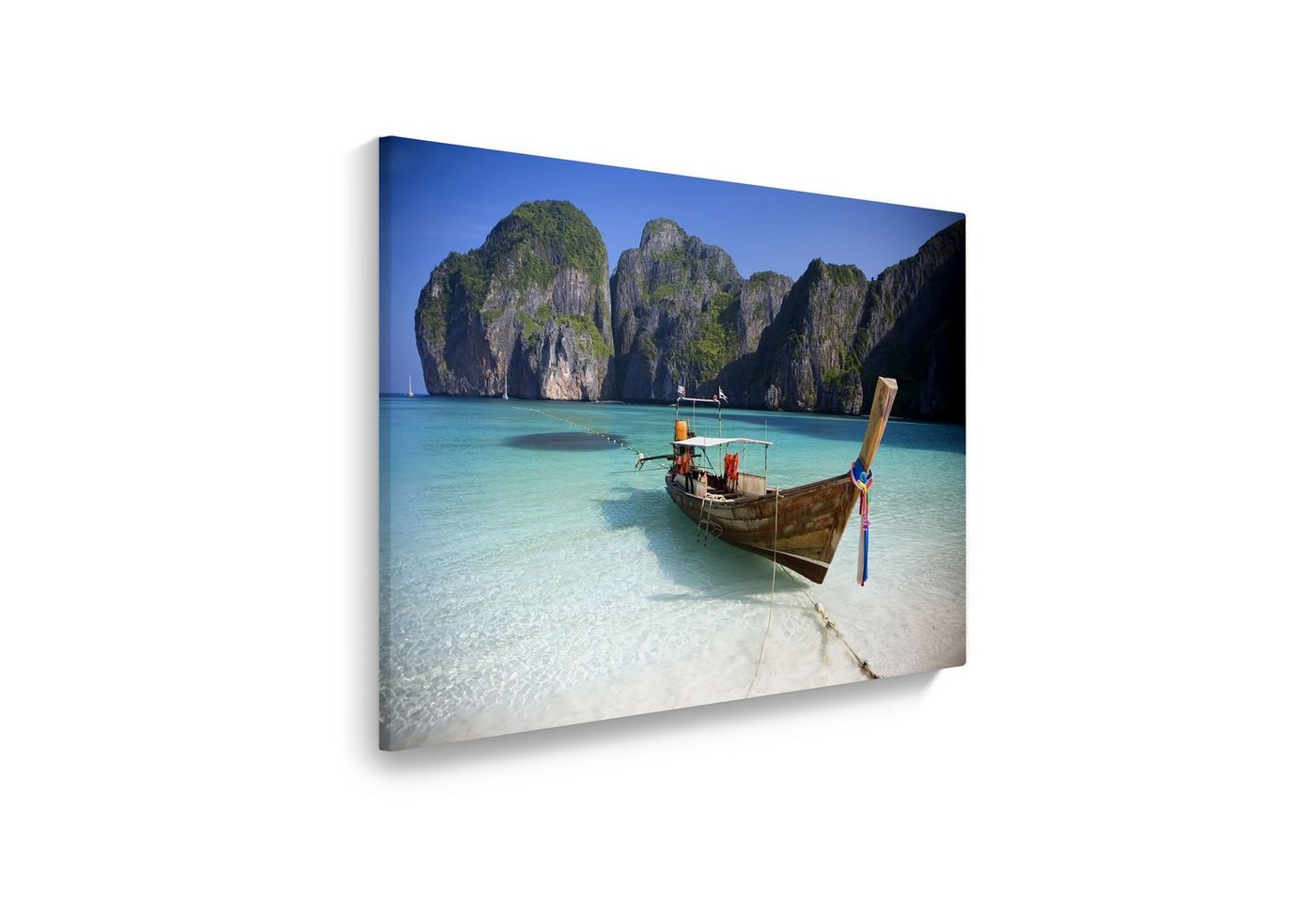 WallSpirit Leinwandbild Strand mit Boot" - XXL Wandbild, Leinwand geeignet für alle Wohnbereiche" von WallSpirit