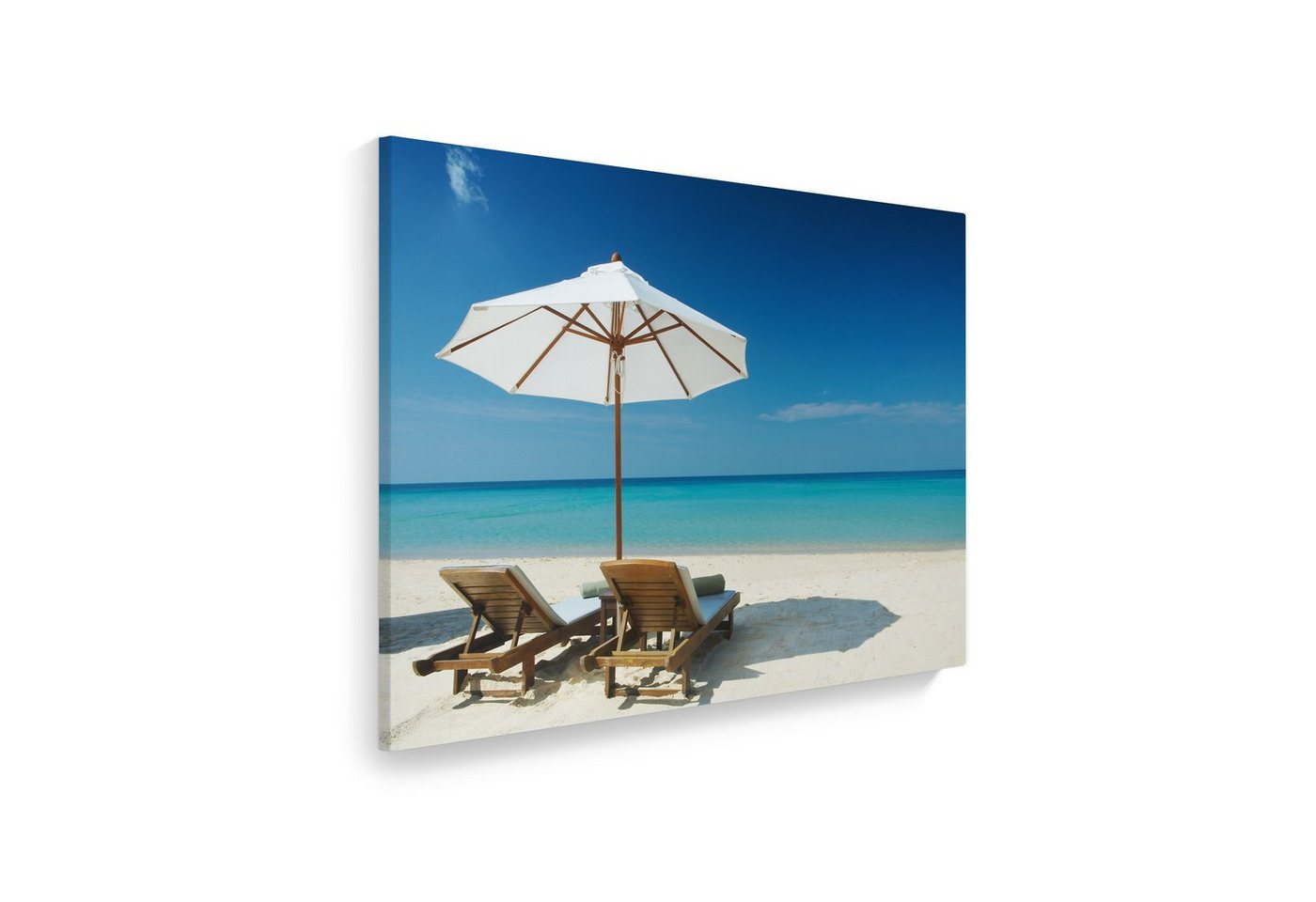 WallSpirit Leinwandbild Strand mit Liegestühlen - XXL Wandbild, Leinwand geeignet für alle Wohnbereiche WallSpirit Leinwandbild Strand mit Liegestühlen - XXL Wandbild, Leinwand geeignet für alle Wohnbereiche von WallSpirit