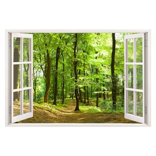 Wandaufkleber mit Fenster mit Ausblick 120 x 80 cm- moderner Kunstdruck - XXL Wandbild - WALLSPIRIT (Wald) von WallSpirit