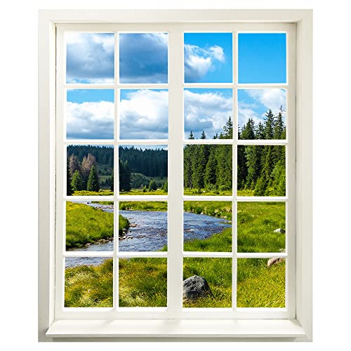 Wandtattoo - Fenster mit Aussicht "Berge und Fluss" 83 x 100 cm (BxH) - Wandaufkleber - Wandsticker von WallSpirit