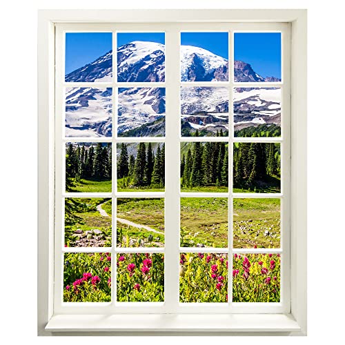 Wandtattoo - Fenster mit Aussicht "Berge und Wildblumen" 83 x 100 cm (BxH) - Wandaufkleber - Wandsticker von WallSpirit