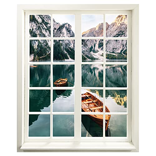 Wandtattoo - Fenster mit Aussicht "Bergsee mit Boot" 83 x 100 cm (BxH) - Wandaufkleber - Wandsticker von WallSpirit