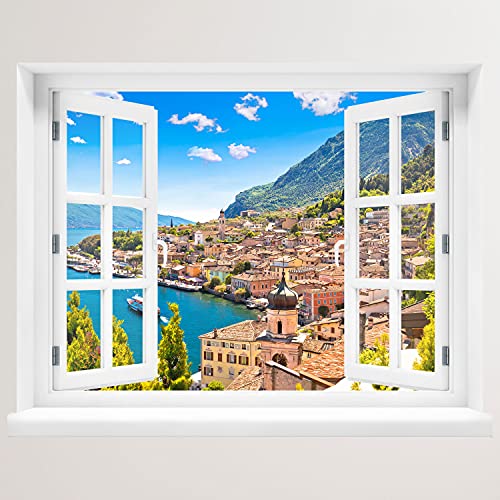 Wandtattoo - Fenster mit Aussicht - Dorf am See 80 x 62 cm – Wandsticker von WallSpirit