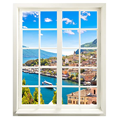 Wandtattoo - Fenster mit Aussicht "Dorf am See" 83 x 100 cm - Wandaufkleber - Wandsticker von WallSpirit