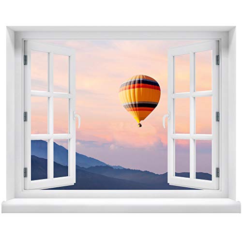 Wandtattoo - Fenster mit Aussicht Heißluftballon 100 x 78 cm – Wandsticker von WallSpirit